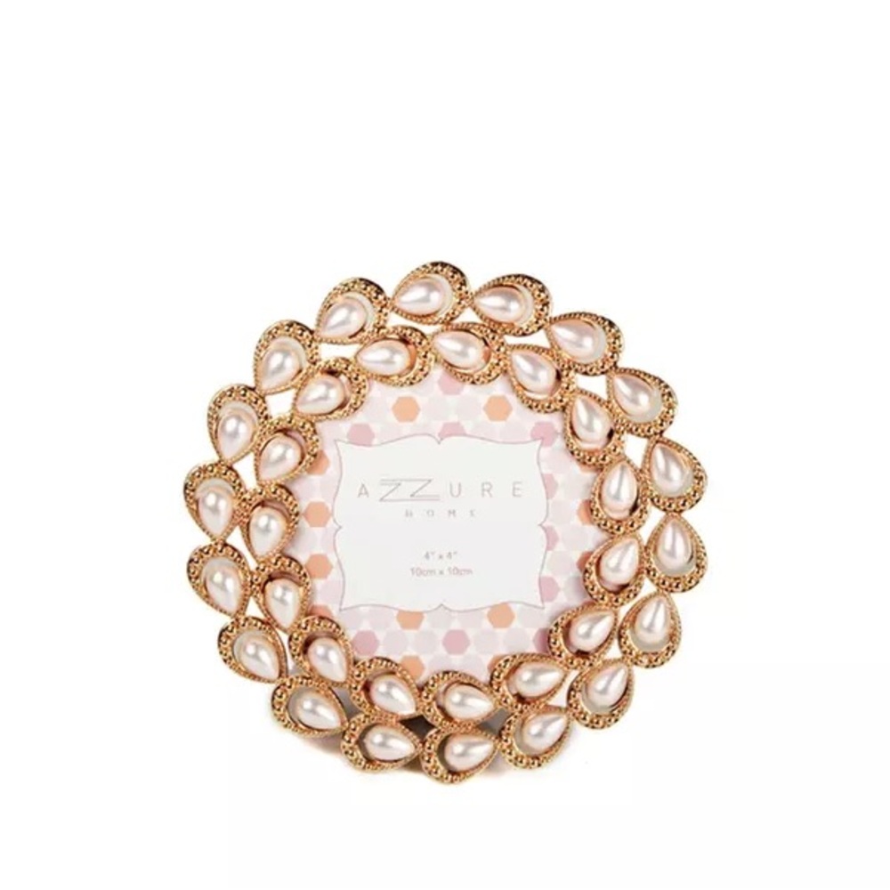 AZZURE HOME~4x4 Round Tear Drop Pearl Rose Gold Frame